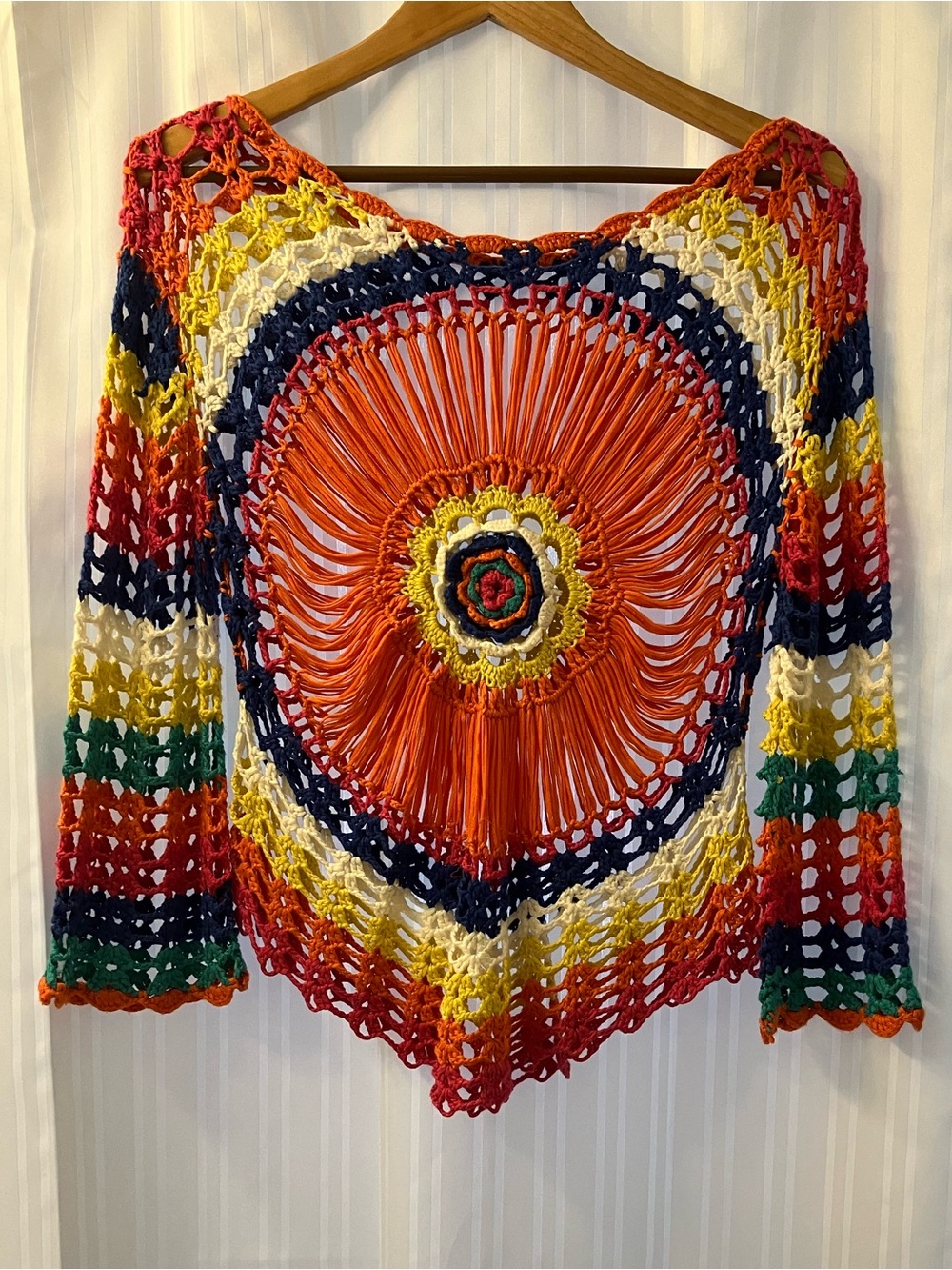 Multicolor Crochet Longsleeved Top - Bold Sunburst Center